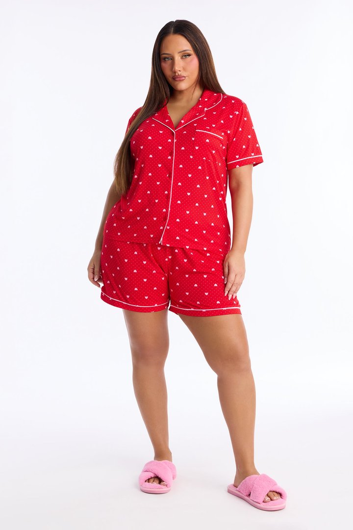 My Heart Is Yours Short Sleeve PJ Short Set - Red