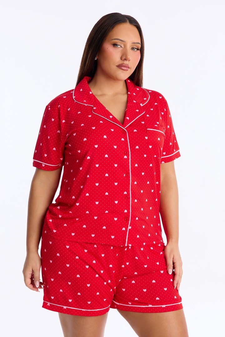 My Heart Is Yours Short Sleeve PJ Short Set - Red