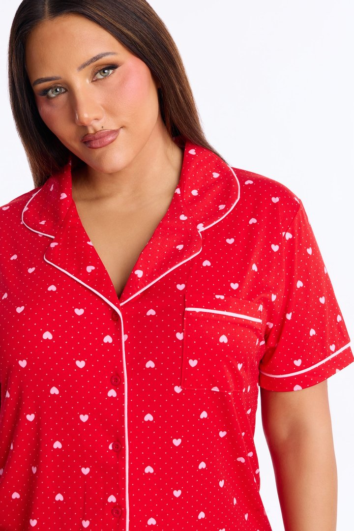 My Heart Is Yours Short Sleeve PJ Short Set - Red