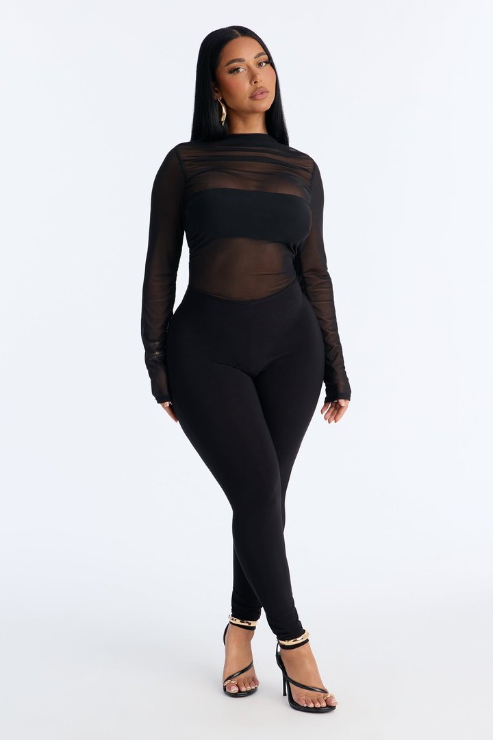 Lea Mesh Skinny Leg Jumpsuit - Black