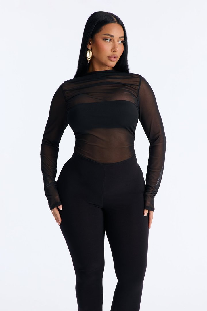 Lea Mesh Skinny Leg Jumpsuit - Black