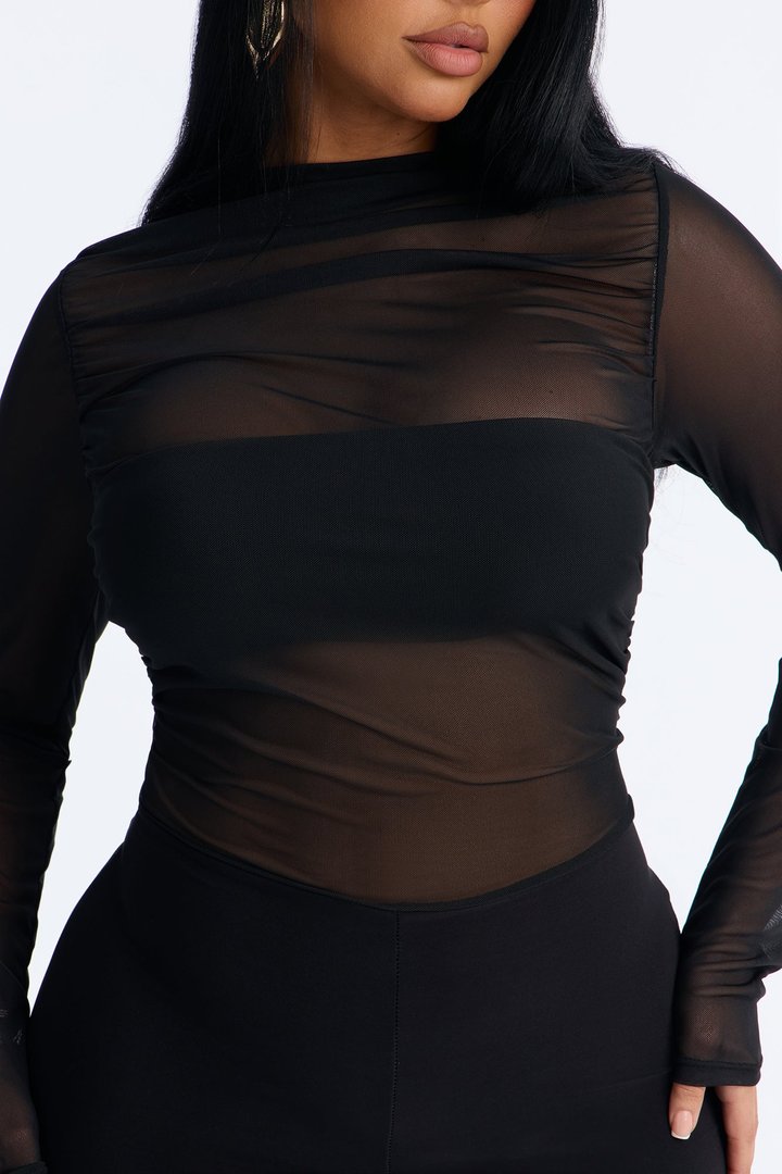 Lea Mesh Skinny Leg Jumpsuit - Black