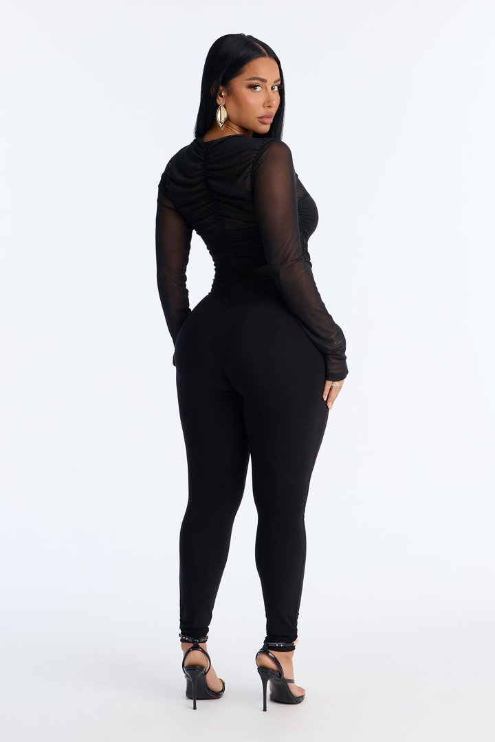 Lea Mesh Skinny Leg Jumpsuit - Black