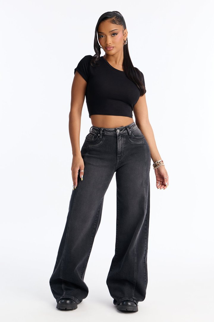 High Standards Stretch Wide Leg Jeans - Black Wash