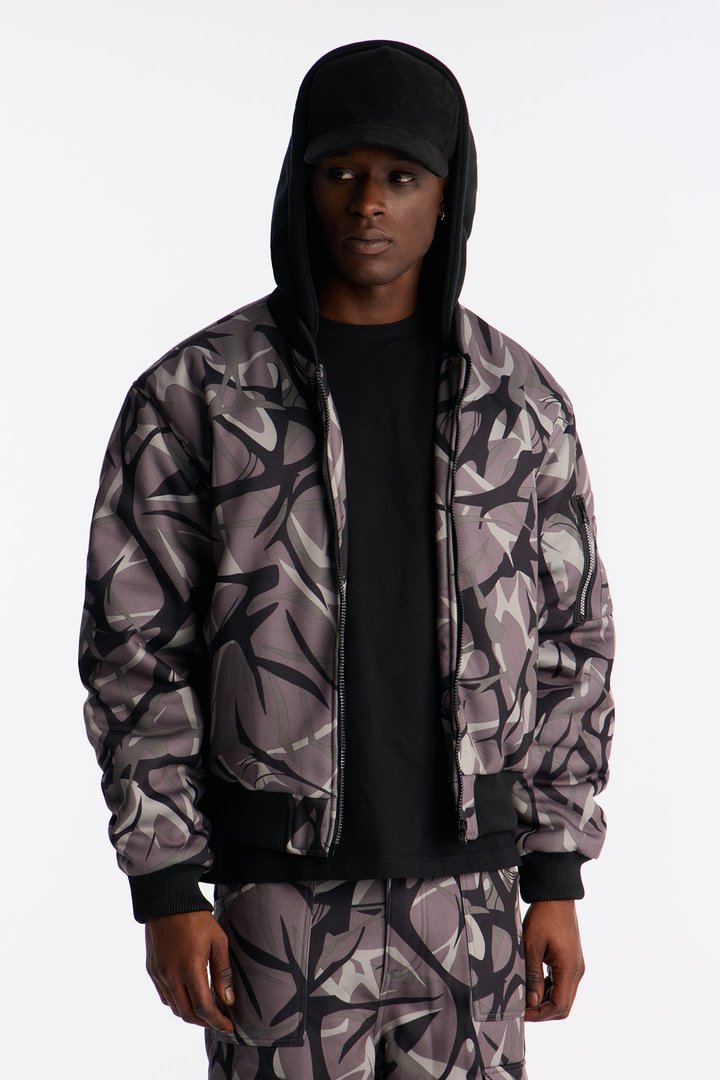 In The Cut Camo Zip Up Hoodie - Grey/combo