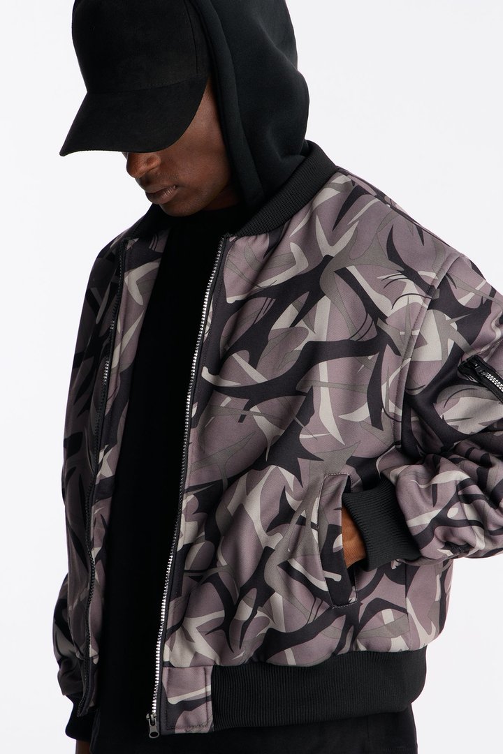 In The Cut Camo Zip Up Hoodie - Grey/combo