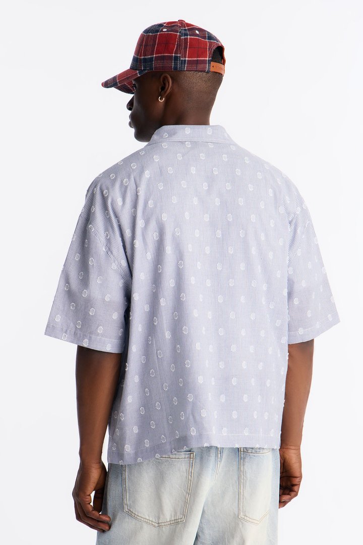 Boxy Static Oval Pinstripe Button Up Shirt - Blue