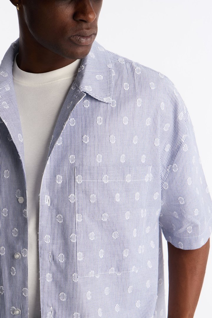 Boxy Static Oval Pinstripe Button Up Shirt - Blue