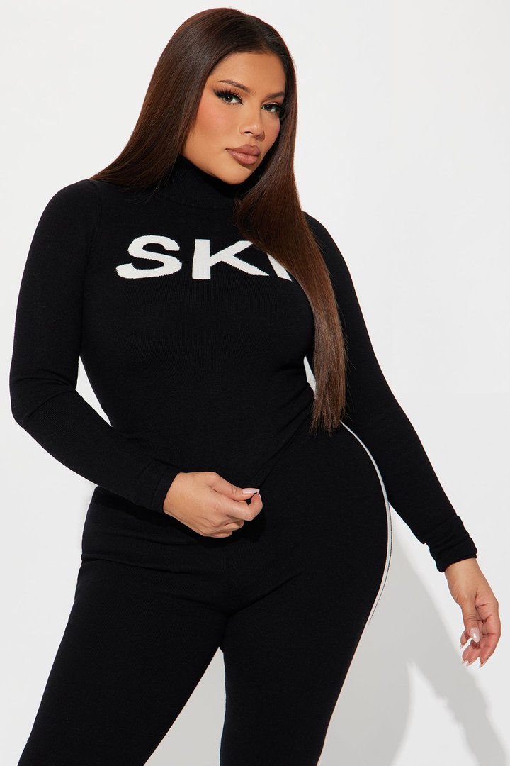 Ski Season Pullover Sweater Set - Black