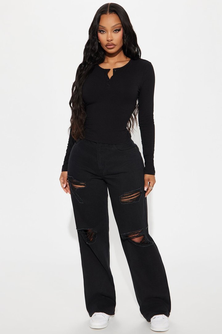 Symphony Henley Long Sleeve Top - Black