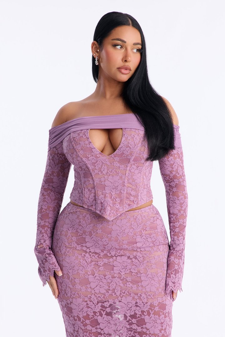 Enchanted Nights Corset Lace Skirt Set - Lavender