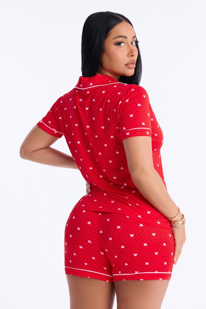 My Heart Is Yours Short Sleeve PJ Short Set - Red