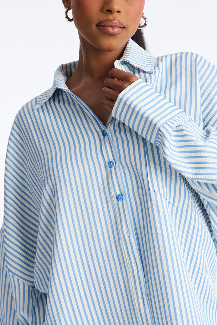 Living Life In Stripes Oversized Shirt - Blue/combo
