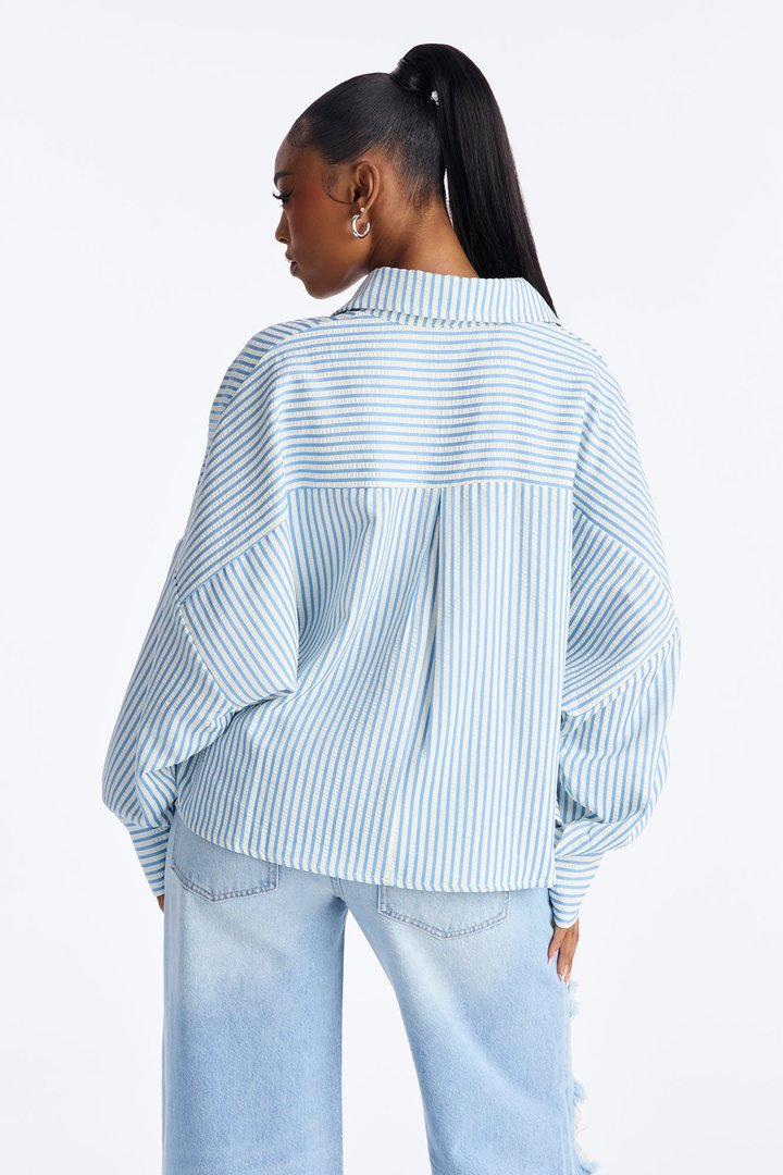 Living Life In Stripes Oversized Shirt - Blue/combo
