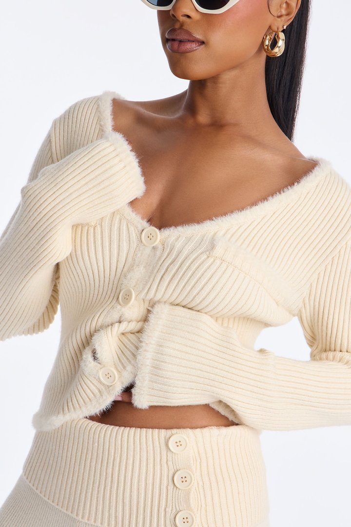 So Sweet Foldover Waist Flare Leg Pant Set - Cream