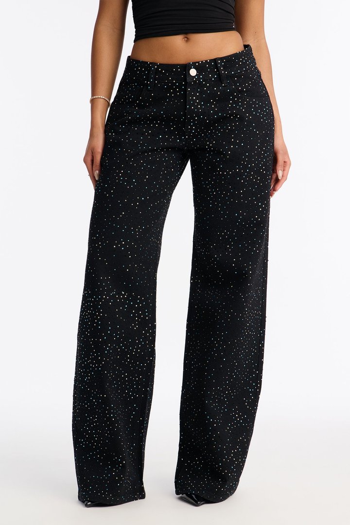 Having A Blast Embellished Wide Leg Jeans - Black