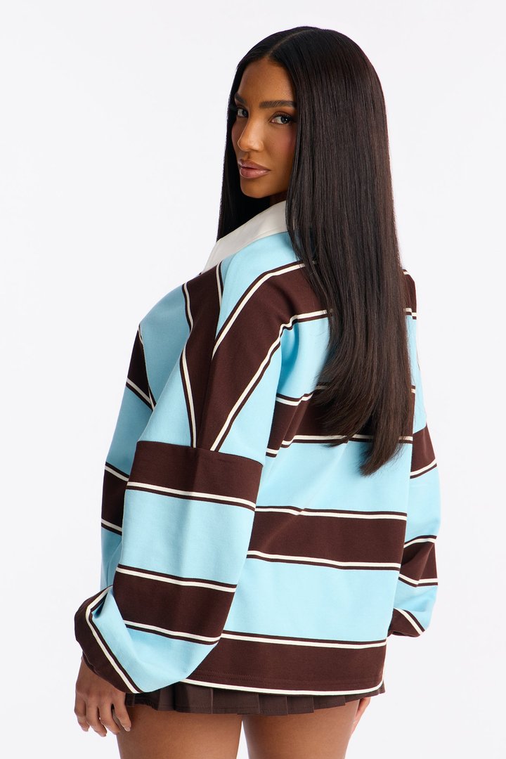 Emerson Long Sleeve Polo Top - Blue/combo