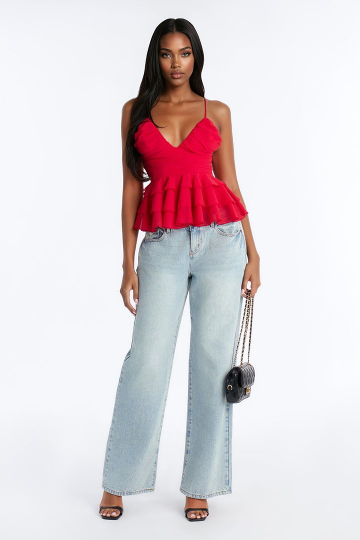 One Kiss Away Chiffon Ruffle Top - Red