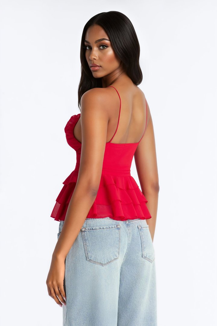 One Kiss Away Chiffon Ruffle Top - Red