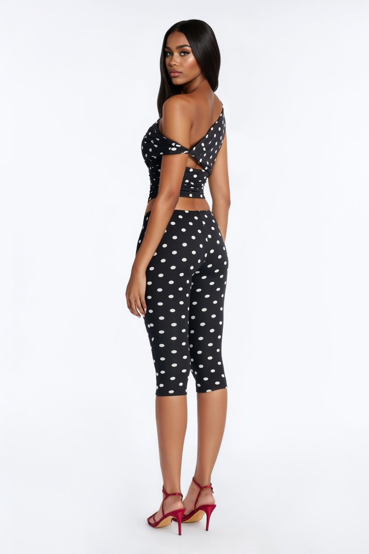 Holly Off Shoulder Polka Dot Capri Set - Black/White
