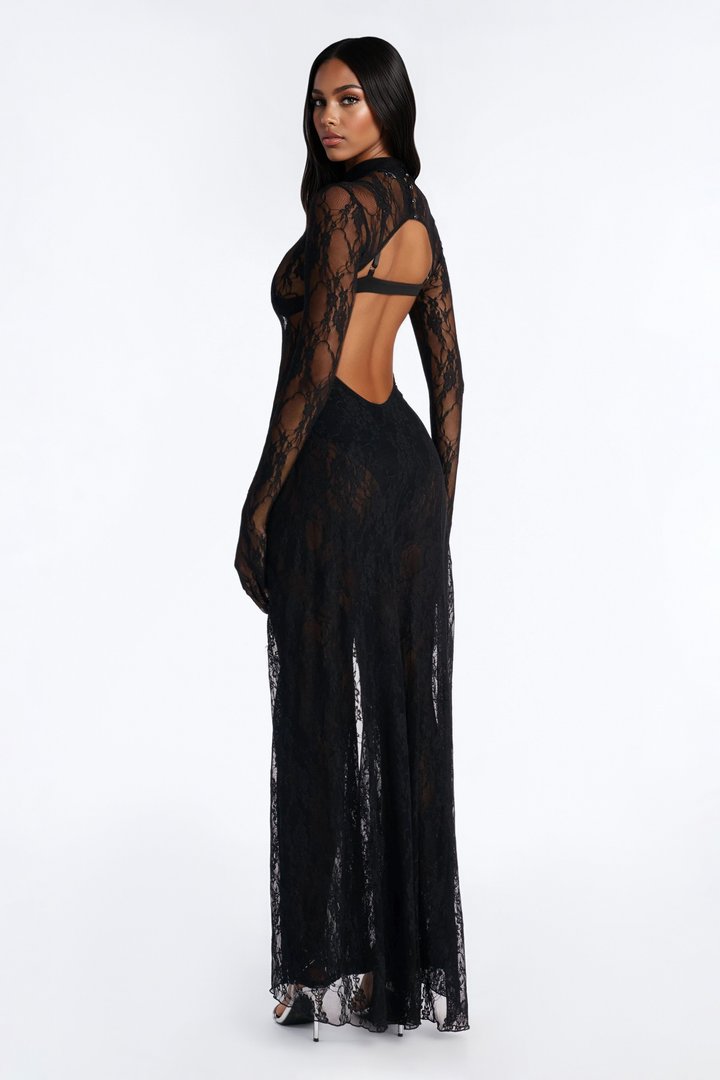 Candace Lace Gloved 3 Piece Jumpsuit Set - Black