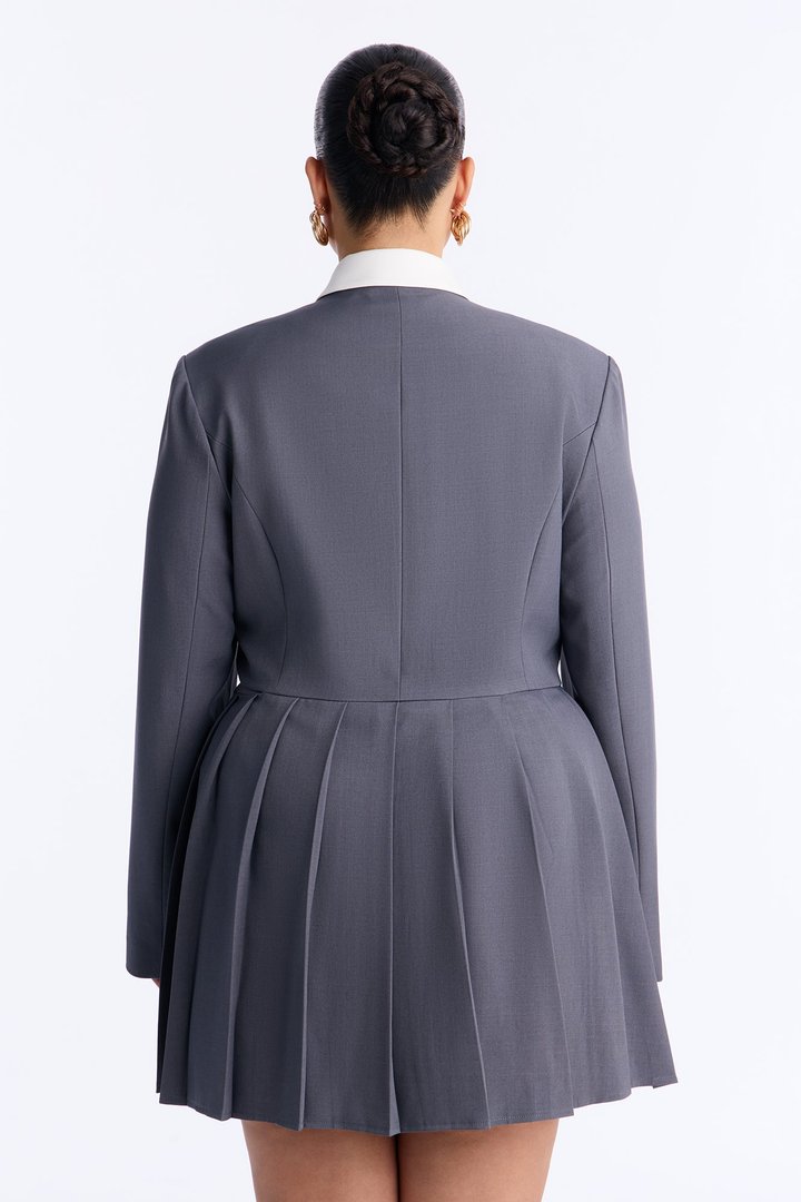 Out Of Time Pleated Blazer Mini Dress - Grey
