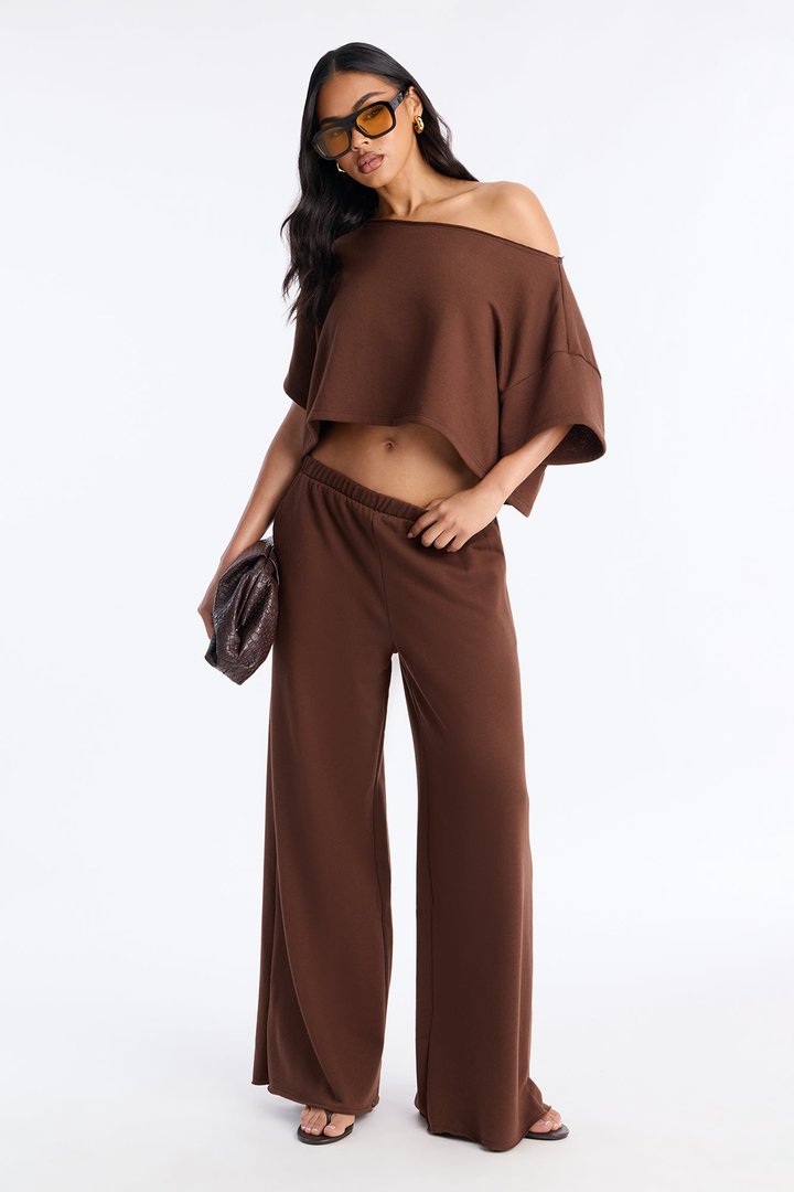 Chill Status Off Shoulder Pant Set - Mocha