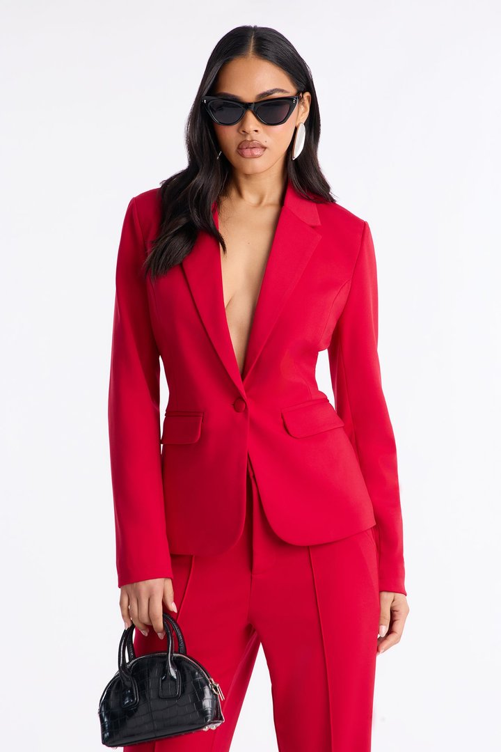 Business Per Usual Blazer Pant Set - Red