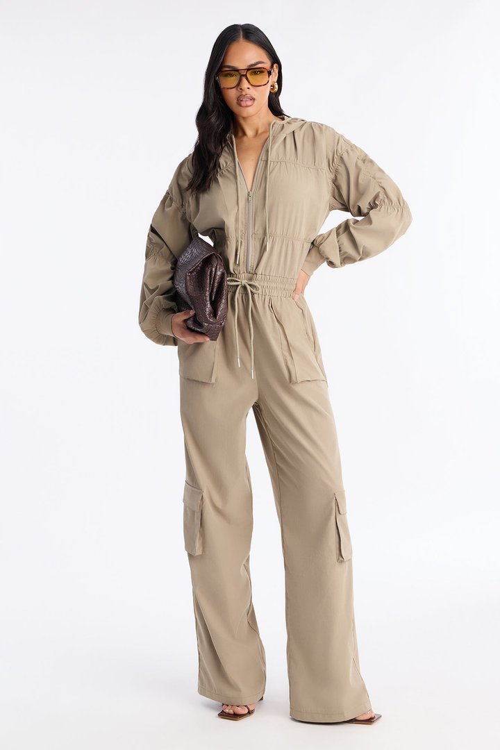 Amelia Hooded Cargo Jumpsuit - Olive