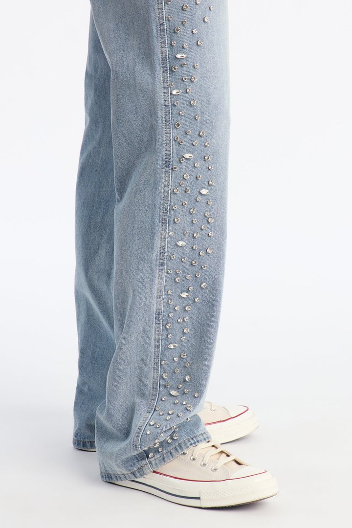 Stacked Slim Flare Another Level Jeweled Jean - Medium Blue Wash