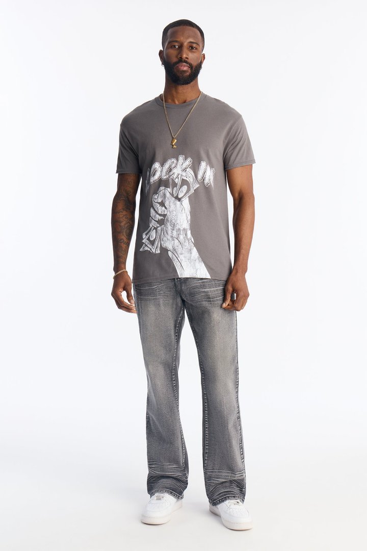 Stacked Slim Flare Raw Chaos Jeans - Black Wash