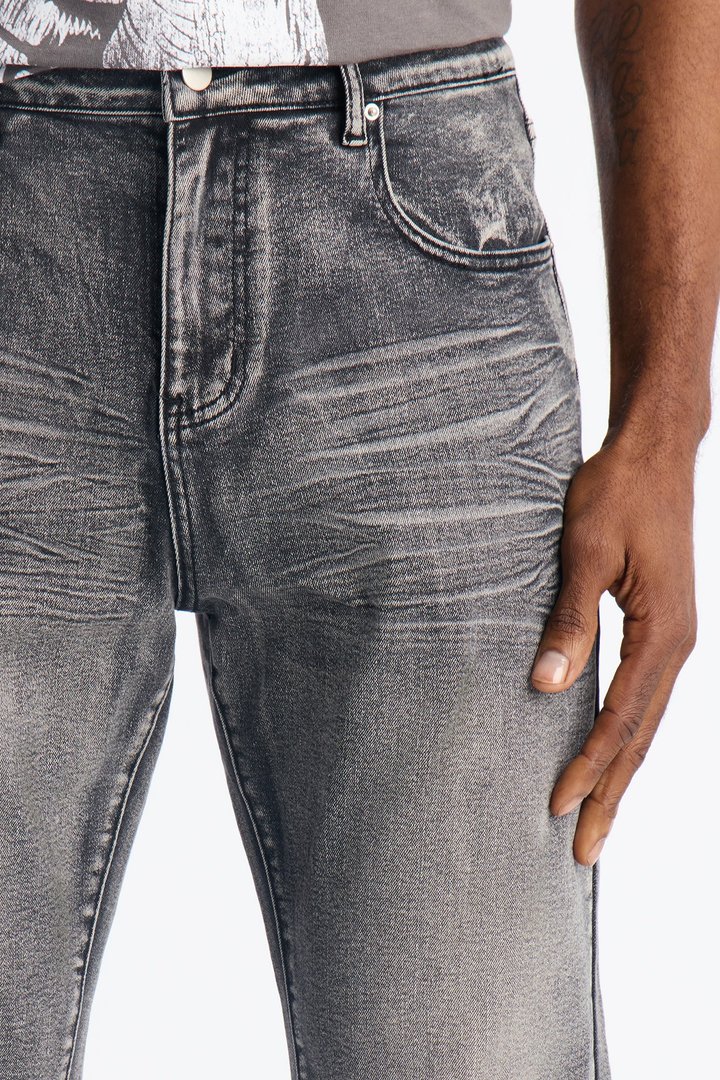 Stacked Slim Flare Raw Chaos Jeans - Black Wash