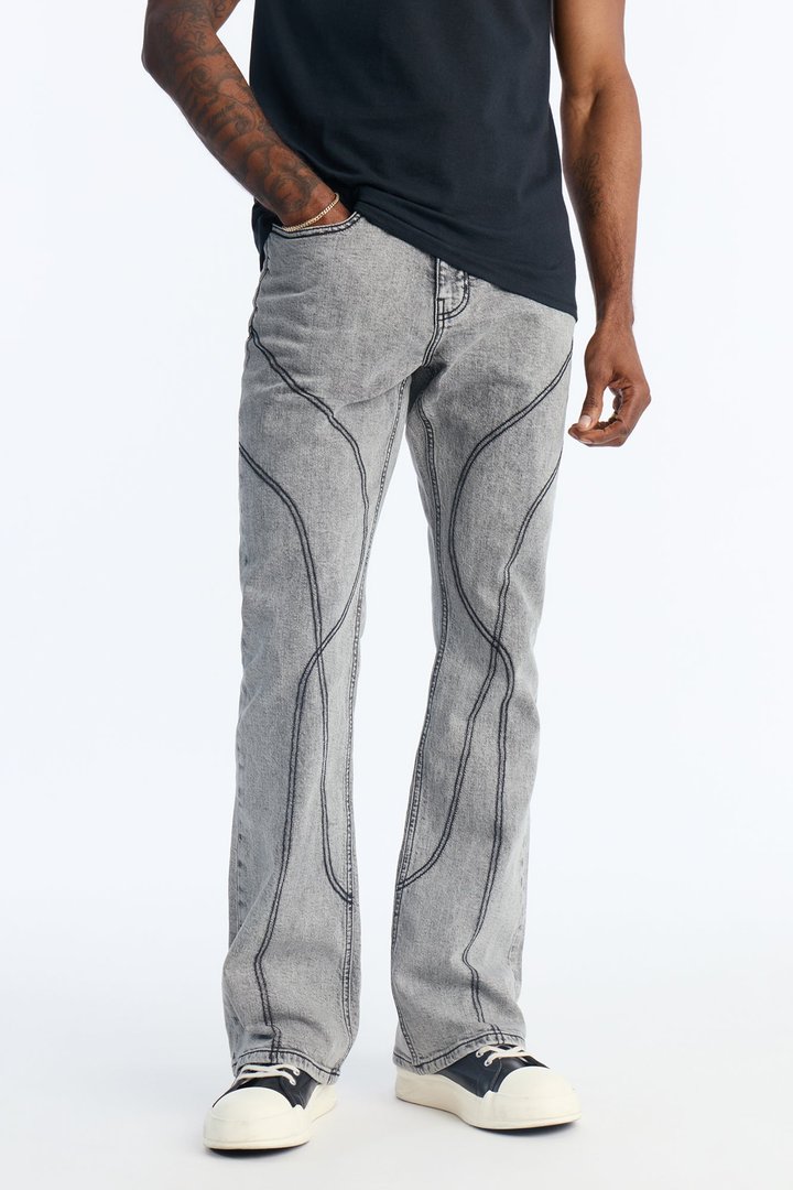 Stacked Skinny Flare Thick Thread Jean - Grey