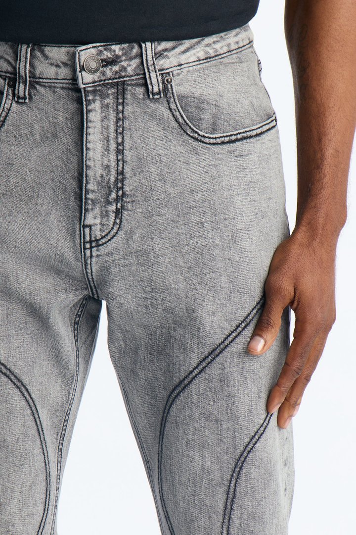 Stacked Skinny Flare Thick Thread Jean - Grey