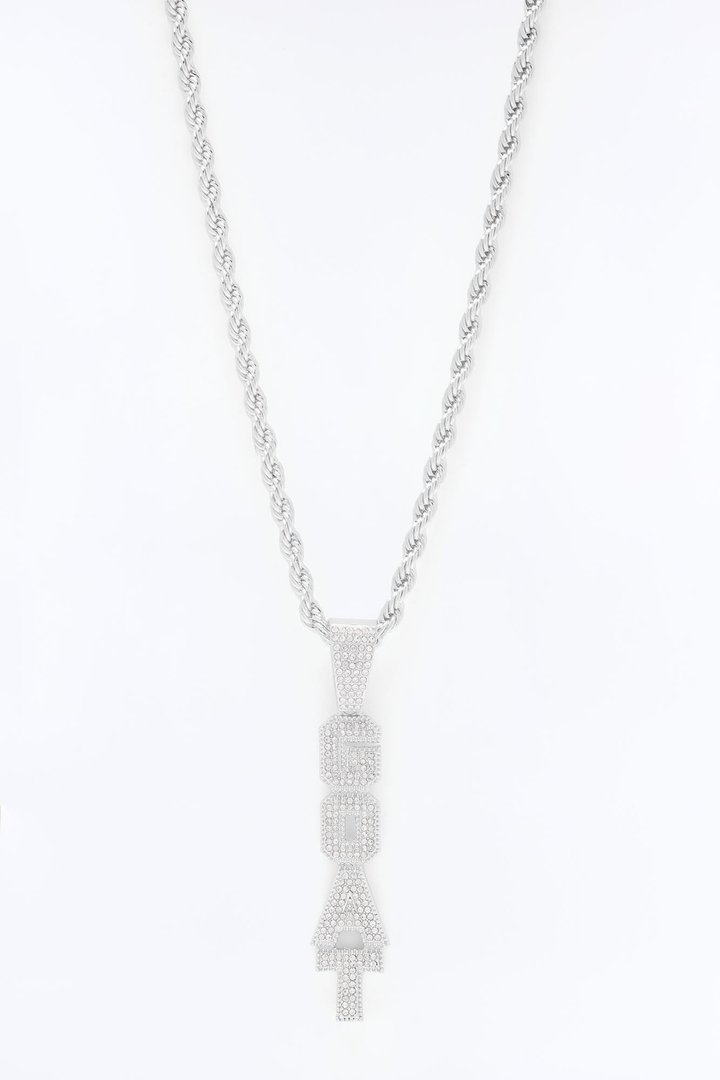GOAT Vertical Iced Pendant Necklace - Silver