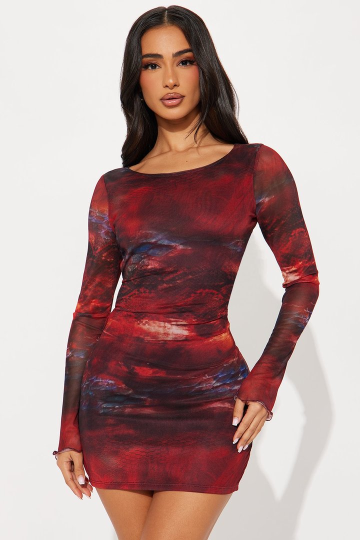 Stormi Mesh Micro Mini Dress - Burgundy