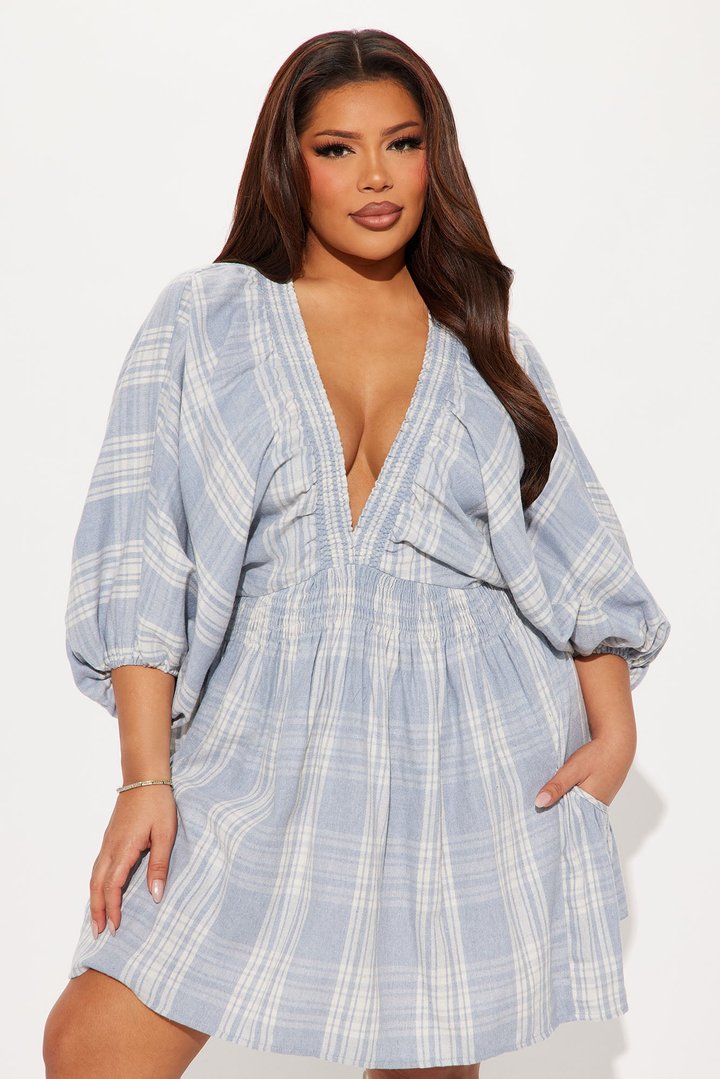 Countryside Cutie Plaid Mini Dress - Blue