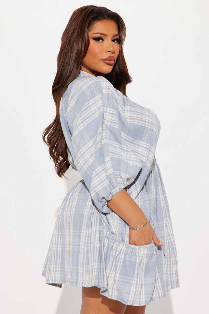 Countryside Cutie Plaid Mini Dress - Blue