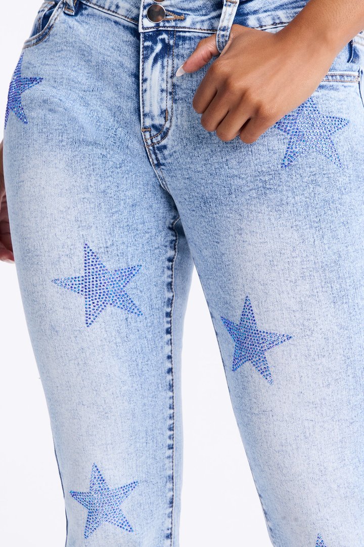 Stars Align Low Rise Embellished Bootcut Jeans - Light Wash
