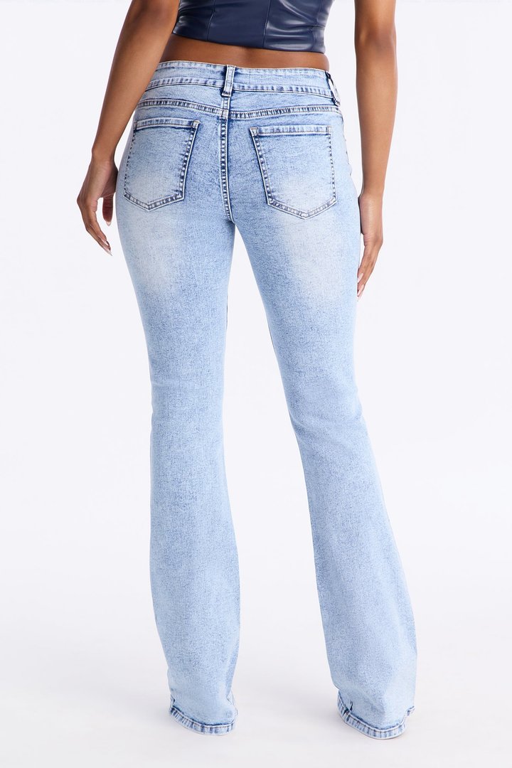 Stars Align Low Rise Embellished Bootcut Jeans - Light Wash