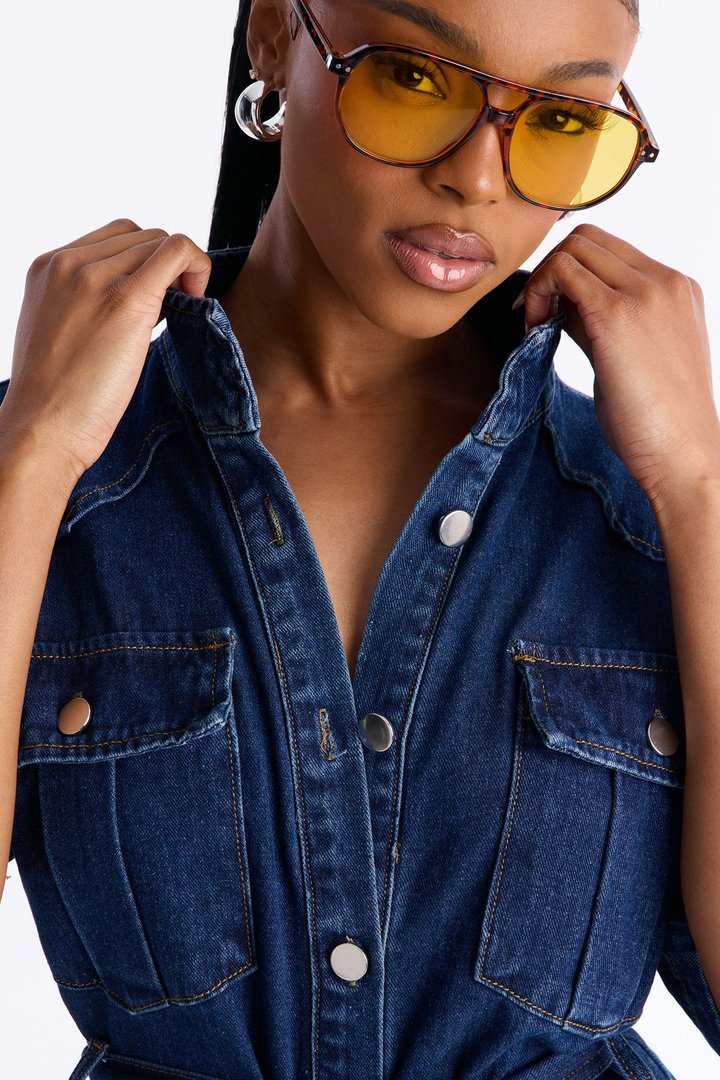 Nika Tie Waist Denim Jumpsuit - Dark Wash