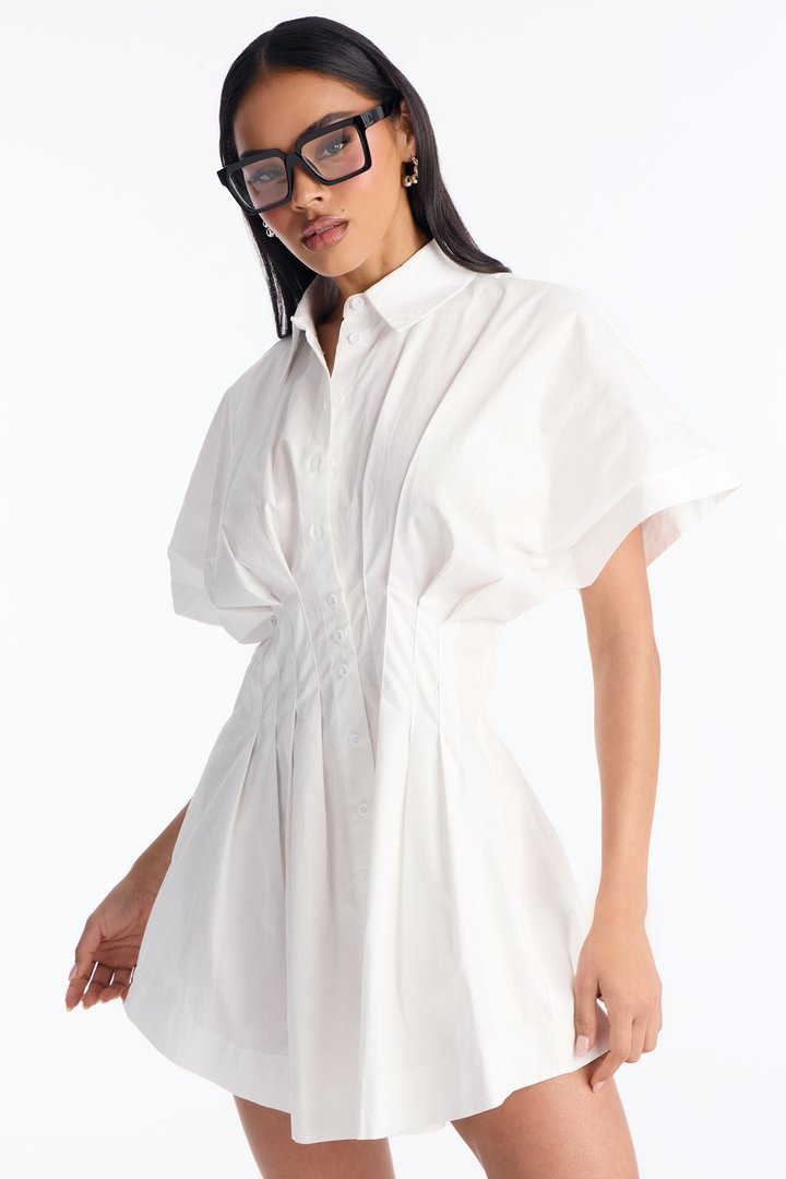 Mavis Short Sleeve Poplin Mini Dress - White