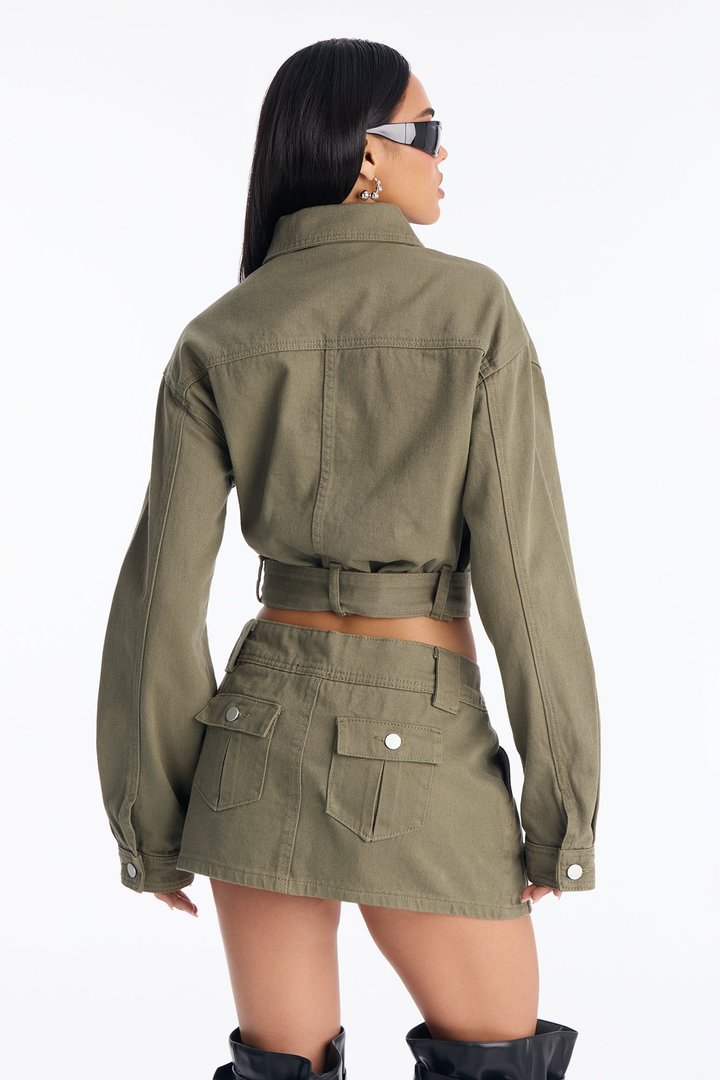 Jane Cargo Denim Mini Skirt Set - Olive