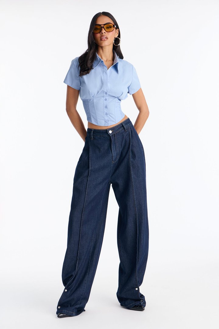 Oh Snap Trouser Wide Leg Jeans - Dark Denim