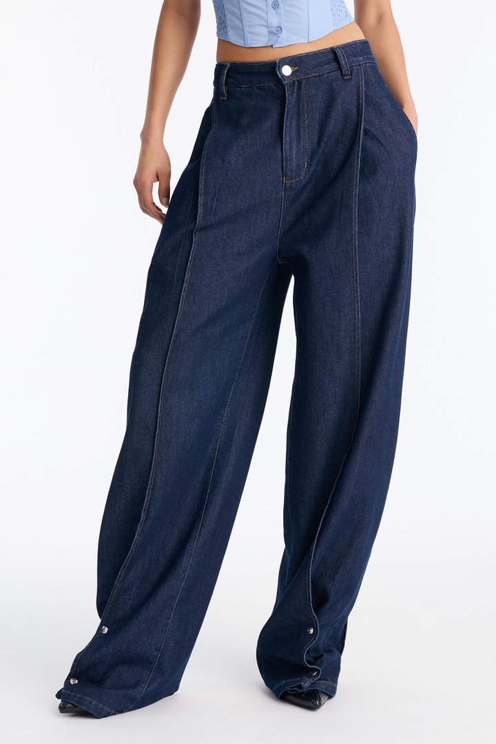Oh Snap Trouser Wide Leg Jeans - Dark Denim