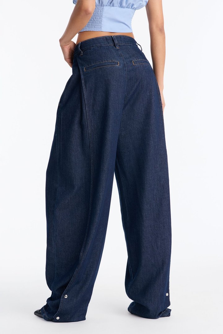 Oh Snap Trouser Wide Leg Jeans - Dark Denim