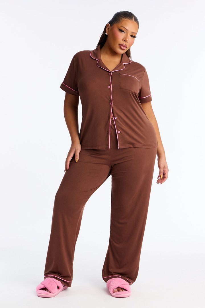 Hit Snooze PJ Pant Set - Brown