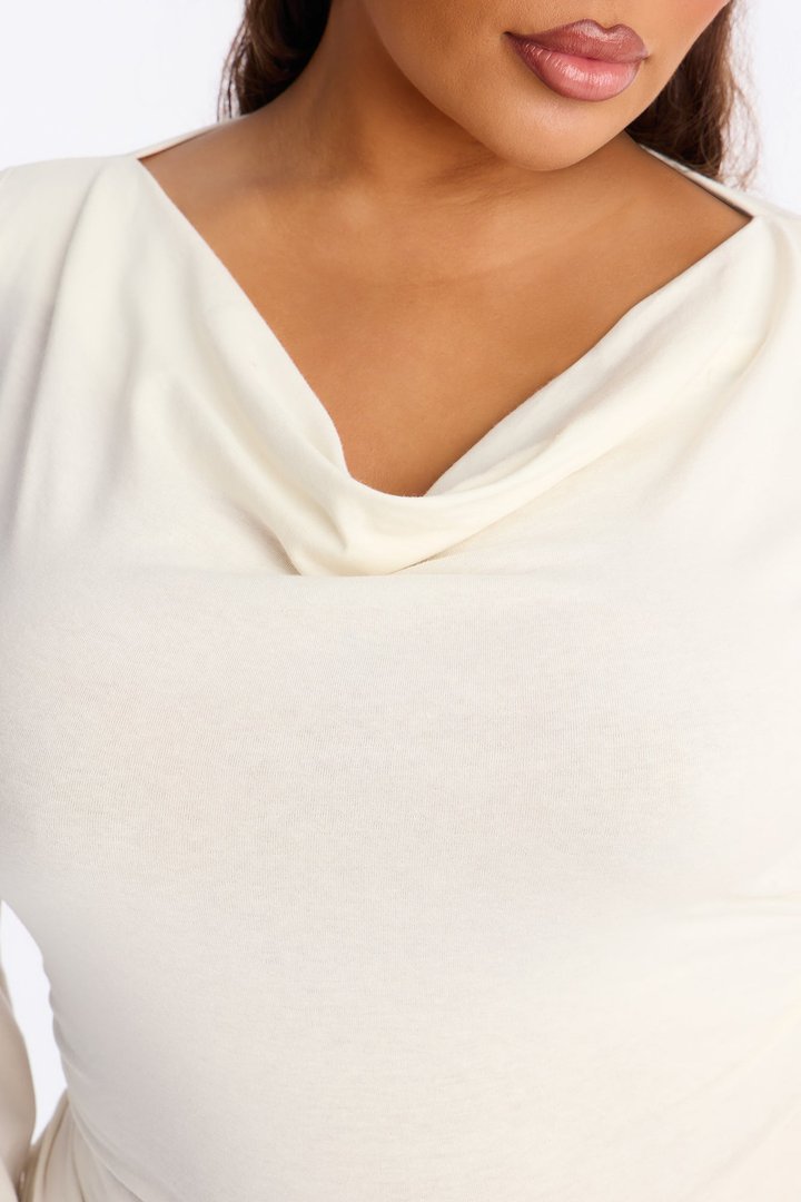 She's Effortless Cowl Neck Long Bell Sleeve Top - Ivory