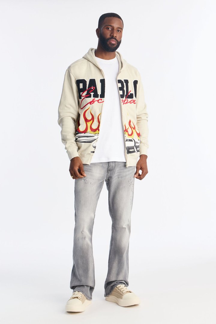 Pablo Escobar Patch Zip Up Hoodie - Khaki