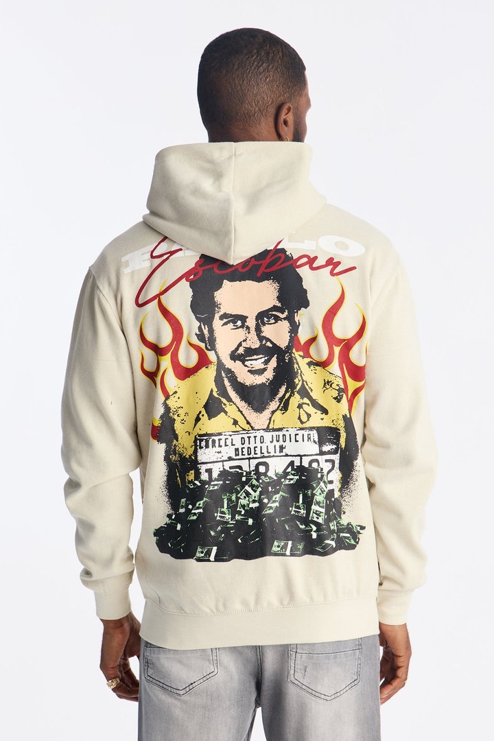 Pablo Escobar Patch Zip Up Hoodie - Khaki